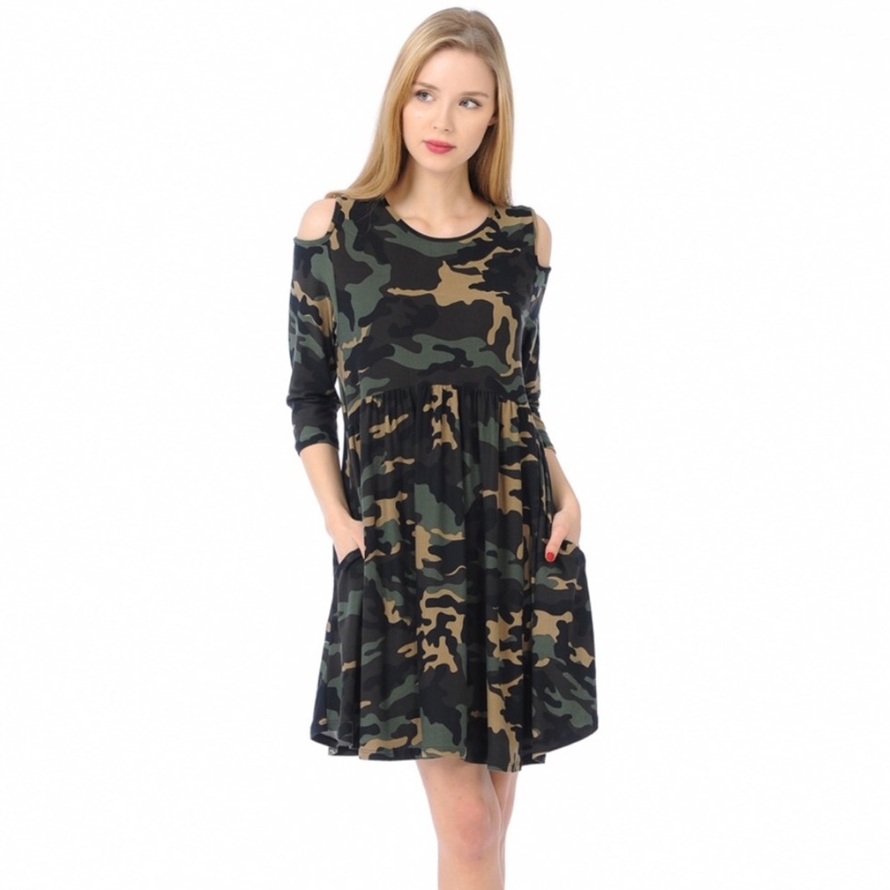VOLL Style USA | Camo Cold Shoulder Baby Doll Tunic